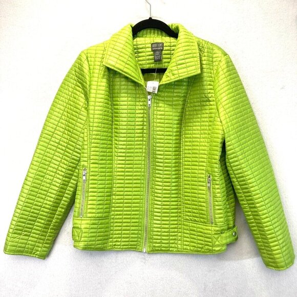 NEW Chicos Additions Green Quilted Zip Up Spring Jacket Size 2 (Large) Telluride - Picture 1 of 15